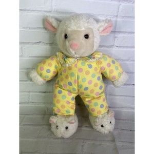 Vintage Plush Creations Lamb Sheep With Slippers Plush Stuffed Animal Polka Dots